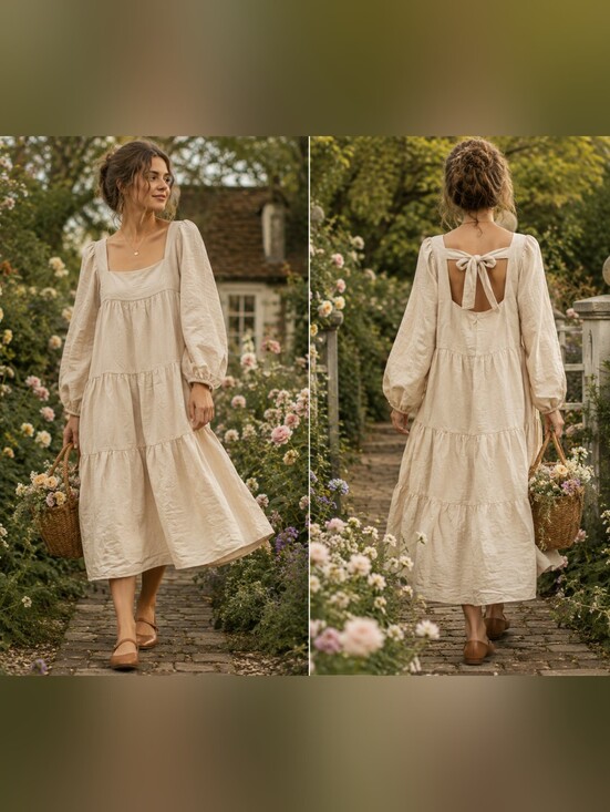 Jacqui E Dresses & Skirts - NWT Jacquie The Label Cotton Cream Tiered Midi Dress with Square Neck